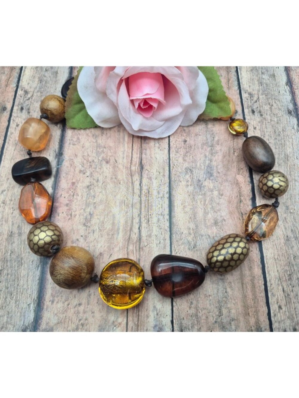 Coldwater Creek Brown Mixed Beaded Long Statement Necklace 32" Chunky